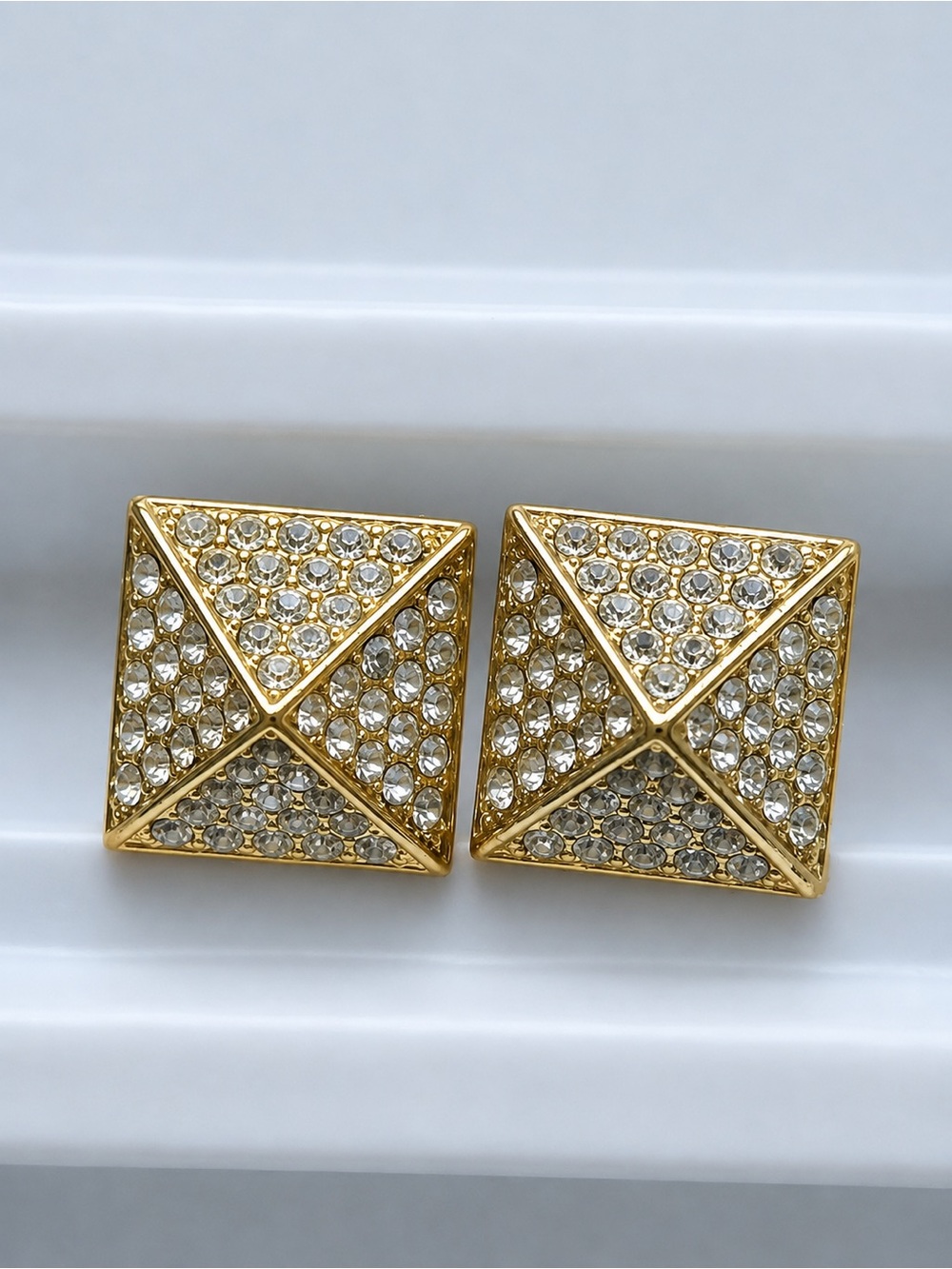 Michael Kors Gold Tone Crystal Pavé Pyramid Stud Earrings